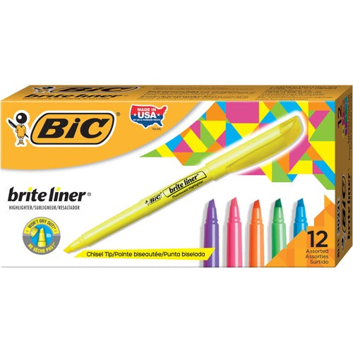 BIC Brite Liner Highlighters, Chisel Tip, Assorted Colors, 12/Pack (BICBL11AST)