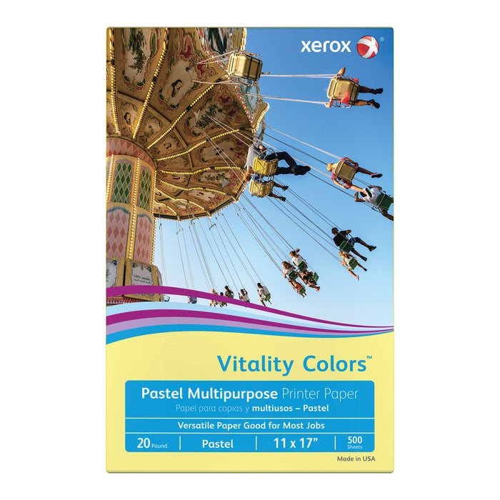 Xerox Vitality Colors Pastel Multipurpose Printer Paper, 11" x 17", Yellow, 20 lb, 30% Recycled, 500 Sheets/Ream (3R20091)
