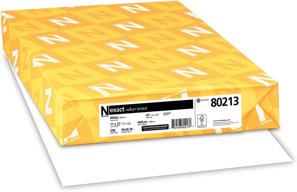 Exact Vellum Bristol Cover, 67 lb., 11" x 17", White, Smooth Finish, 250 Sheets/Ream (80213)