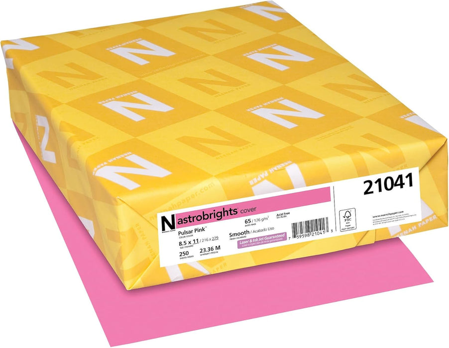 Astrobrights Cardstock, 65 lbs., 8.5" x 11", Pulsar Pink™, 250 Sheets/Ream (21041)
