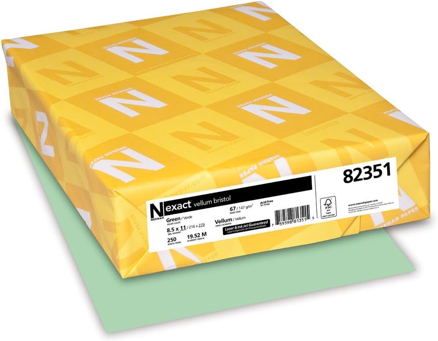 Exact Vellum Bristol Cover, 67 lb., 8.5" x 11", Green, Smooth Finish, 250 Sheets/Ream (WAU82351)