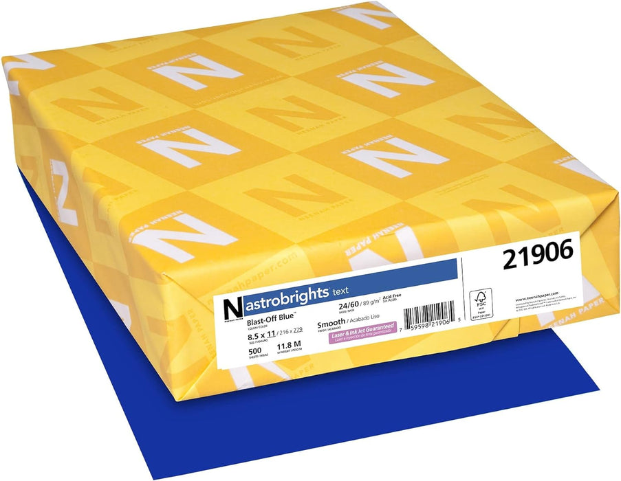 Astrobrights Colored Paper, 24 lbs., 8.5" x 11", Blast-Off Blue, 500 Sheets/Ream (21906)
