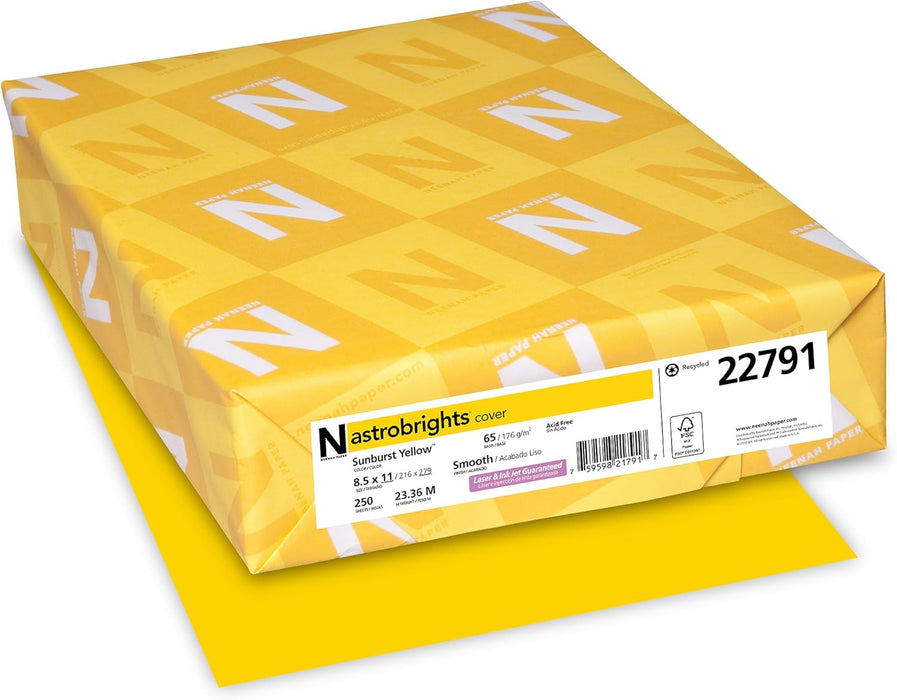 Astrobrights Cardstock, 65 lbs., 8.5" x 11", Sunburst Yellow™, 250 Sheets/Ream (22791)