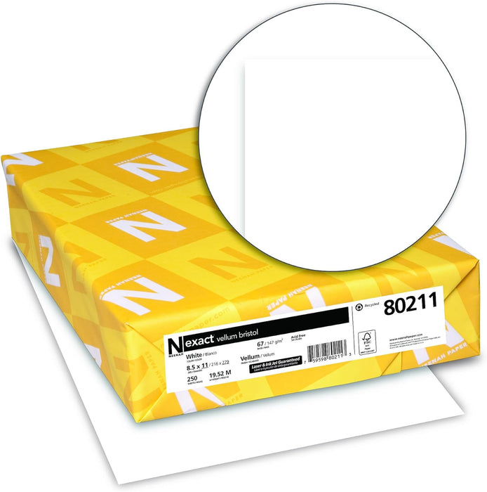 NEENAH EXACT VELLUM BRISTOL, 8.5" x 11" , White, 67 LB / 147 GSM, 250 Sheets/ Ream (80211)