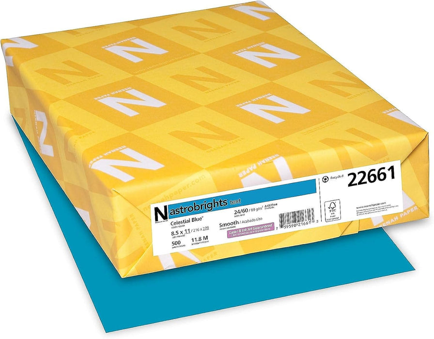 Astrobrights Colored Paper, 24 lbs., 8.5" x 11", Celestial Blue, 500 Sheets/Ream (22661)