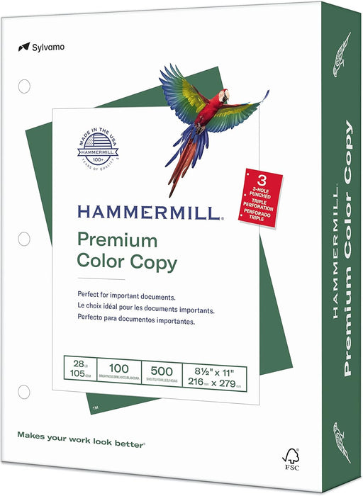 Hammermill Premium Color Copy Paper, 8.5" x 11", 28 lb, 500 Sheets (102500)