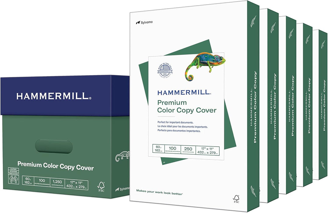 Hammermill Premium Color Copy Cover, 17" x 11", 60LB, White, 250 Sheets/Ream (122556)