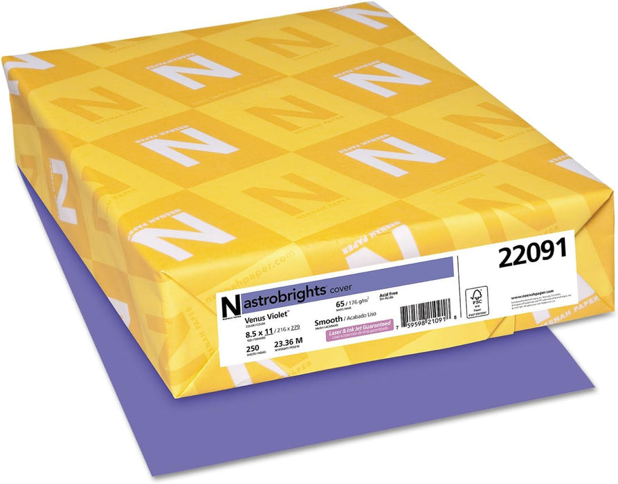 Astrobrights Cardstock, 65 lbs., 8.5" x 11", Venus Violet™, 250 Sheets/Ream (22091)