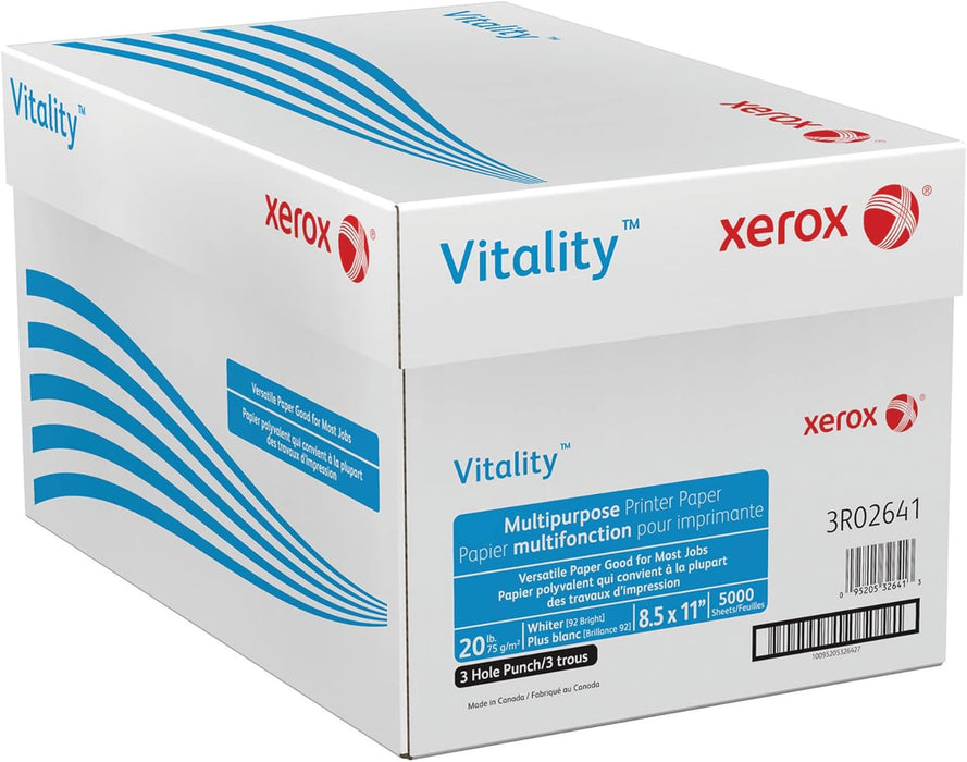 Xerox Vitality Multipurpose Paper, 8.5" x 11" 3-Hole Punch, 20 lbs., 92 Brightness, 500 Sheets/Ream (3R02641)