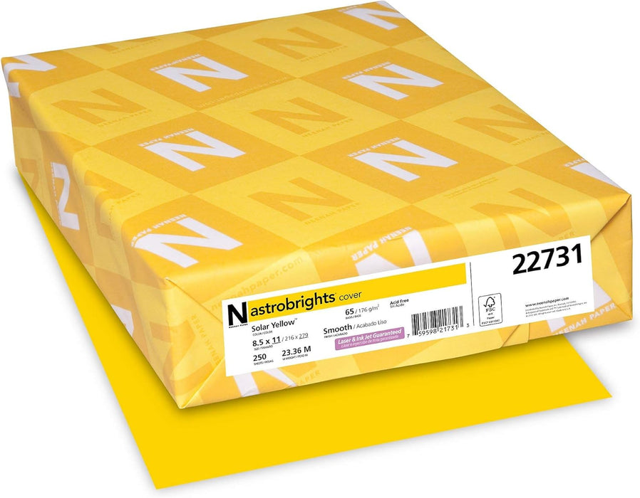 Astrobrights Cardstock, 65 lbs., 8.5" x 11", Solar Yellow™, 250 Sheets/Ream (22731)
