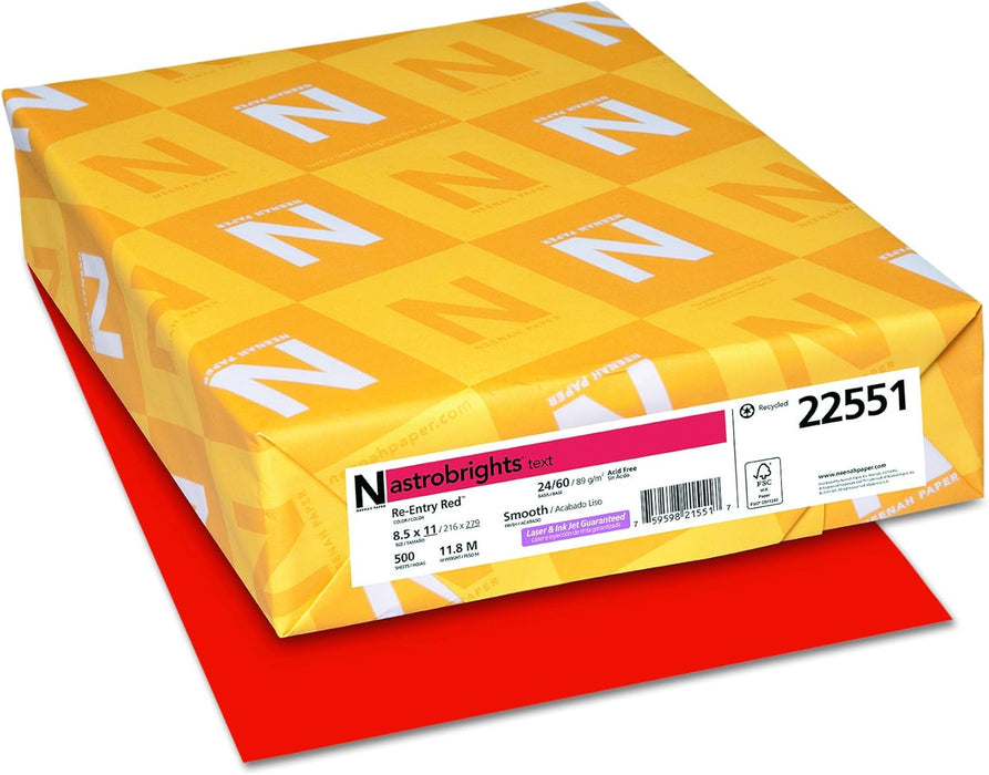 Astrobrights Colored Paper, 24 lbs., 8.5" x 11", Re-Entry Red™, 500 Sheets/Ream (22551)
