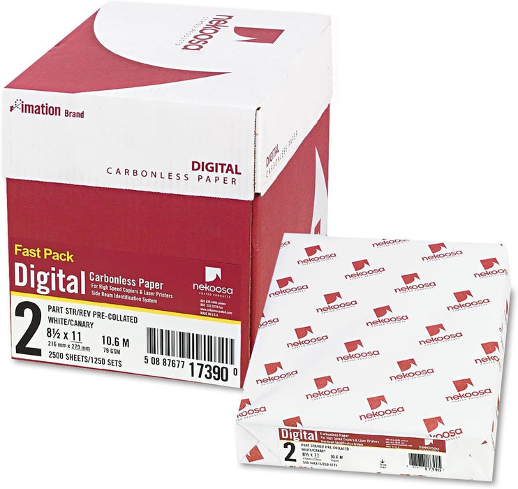 Nekoosa Digital Carbonless Paper, 2-Part, White/Canary, 8.5" x 11", 2500 Sheets (17390)
