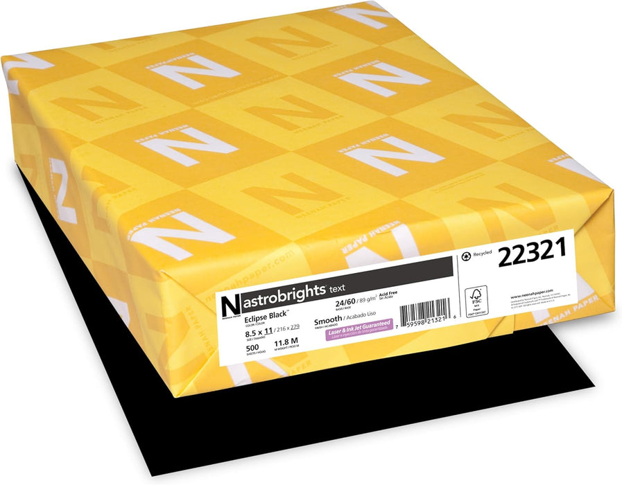 Astrobrights Colored Paper, 24 lbs., 8.5" x 11", Eclipse Black, 500 Sheets/Ream (22321)