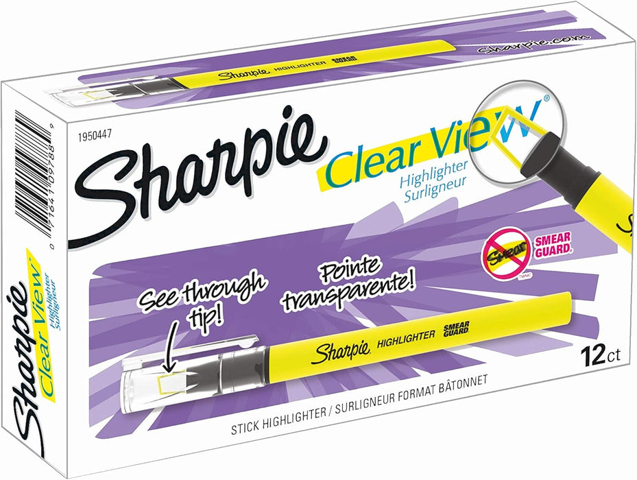 Sharpie Clear View Highlighter Stick, Yellow, 12/Pack (1950746)