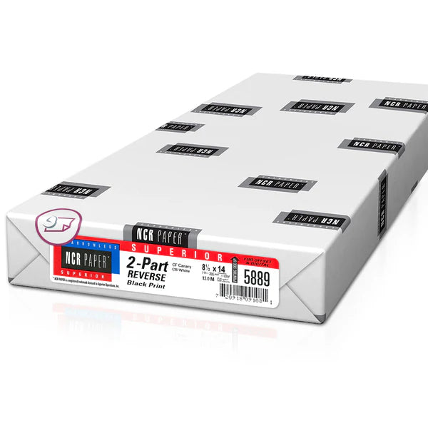 NCR Superior 2-Part Reverse, 8.5" x 14" Carbonless Paper, Bright White/Canary, 250 Sets Ream (5889)