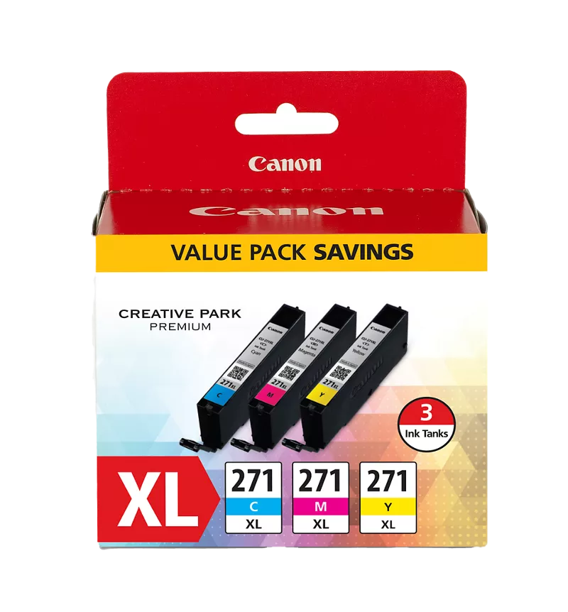 Canon Genuine CLI-271 XL Cyan, Magenta & Yellow 3 Ink Pack (0337C005)