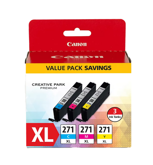 Canon Genuine CLI-271 XL Cyan, Magenta & Yellow 3 Ink Pack (0337C005)
