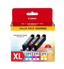 Canon Genuine CLI-271 XL Cyan, Magenta & Yellow 3 Ink Pack (0337C005)