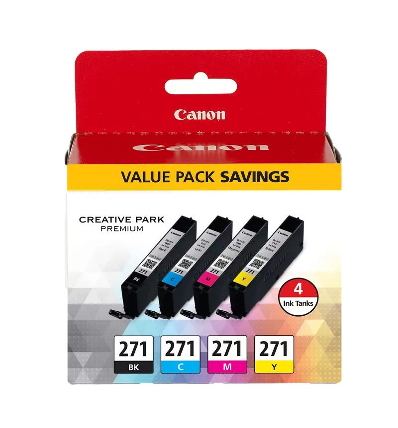 Canon Genuine CLI-271 Black, Cyan, Magenta & Yellow 4 Ink Pack (0390C005)