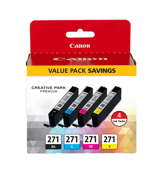 Canon Genuine CLI-271 Black, Cyan, Magenta & Yellow 4 Ink Pack (0390C005)