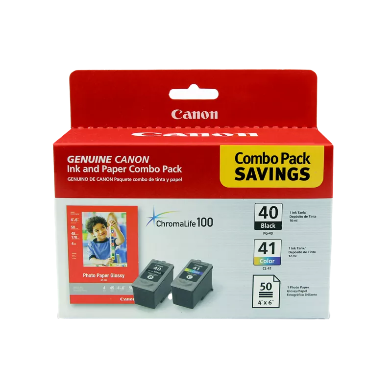 Canon Genuine PG-40/CL-41 Combo Ink Pack with Photo Paper Glossy (50 Sheets, 4 in. x 6 in.) (0615B009)