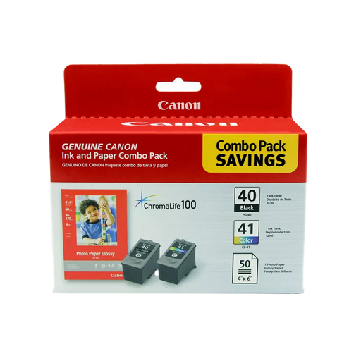 Canon Genuine PG-40/CL-41 Combo Ink Pack with Photo Paper Glossy (50 Sheets, 4 in. x 6 in.) (0615B009)