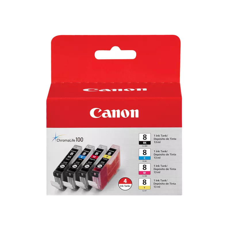 Canon Genuine CLI-8 Black, Cyan, Magenta & Yellow 4 Ink Pack (0620B010)