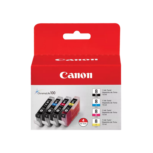 Canon Genuine CLI-8 Black, Cyan, Magenta & Yellow 4 Ink Pack (0620B010)