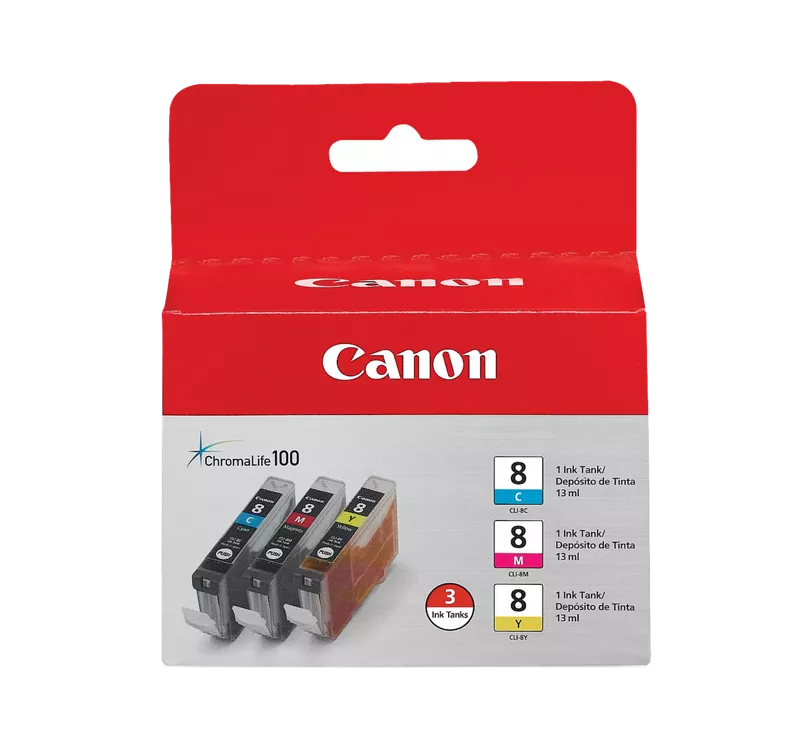 Canon Genuine CLI-8 Cyan, Magenta & Yellow 3 Ink Pack (0621B016)