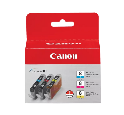 Canon Genuine CLI-8 Cyan, Magenta & Yellow 3 Ink Pack (0621B016)