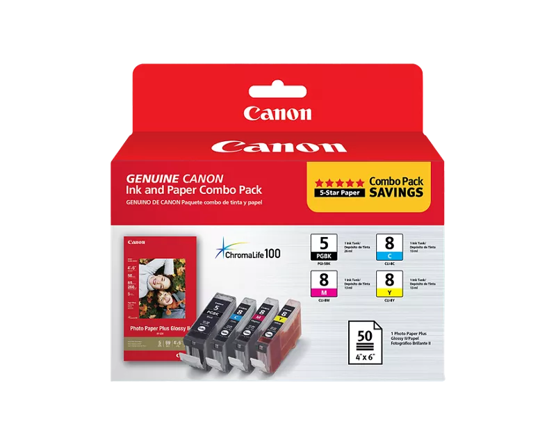 Canon Genuine PGI-5/ CLI-8 CMY w/ PP-201 (50 Sheets) (0628B027)