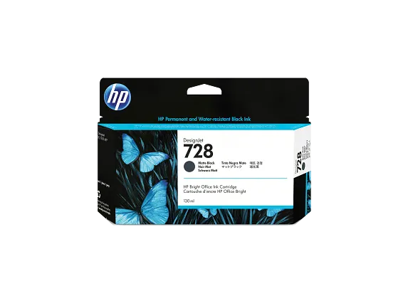 HP 728 130-ml Matte Black DesignJet Ink Cartridge, 3WX25A