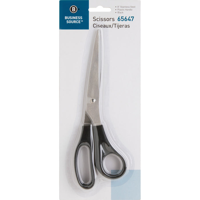 Business Source Stainless Steel Scissors, 8" Length, Straight Handle, Black (BSN65647)