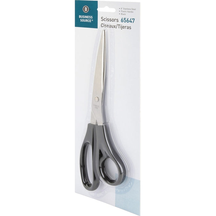 Business Source Stainless Steel Scissors, 8" Length, Straight Handle, Black (BSN65647)