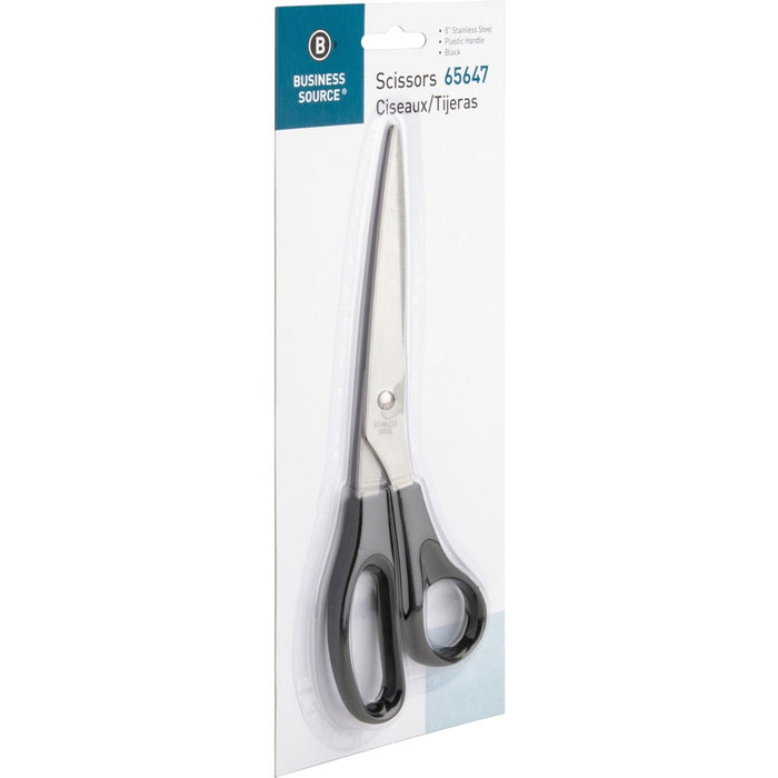 Business Source Stainless Steel Scissors, 8" Length, Straight Handle, Black (BSN65647)