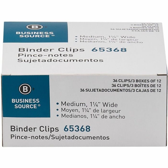 Business Source Binder Clips, Medium, 1-1/4" Width, Black, 36/Box (BSN65368)