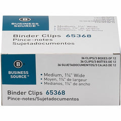 Business Source Binder Clips, Medium, 1-1/4" Width, Black, 36/Box (BSN65368)
