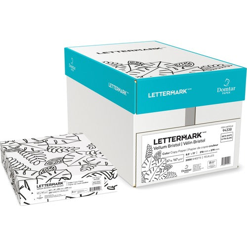 Domtar Lettermark BriteWhite Vellum Bristol Cardstock, 8.5" x 11", 67 lb, 250 Sheets/Pack (94338)