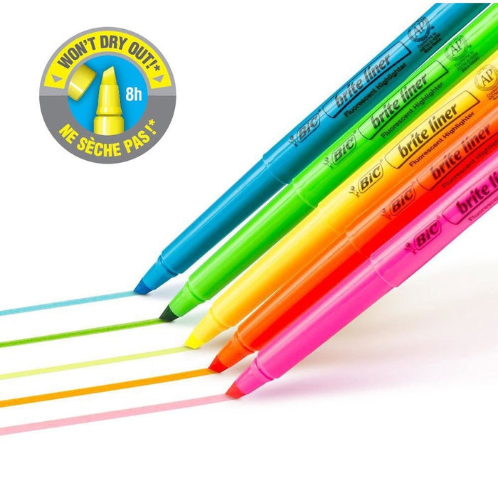 BIC Brite Liner Highlighters, Chisel Tip, Assorted Colors, 12/Pack (BICBL11AST)