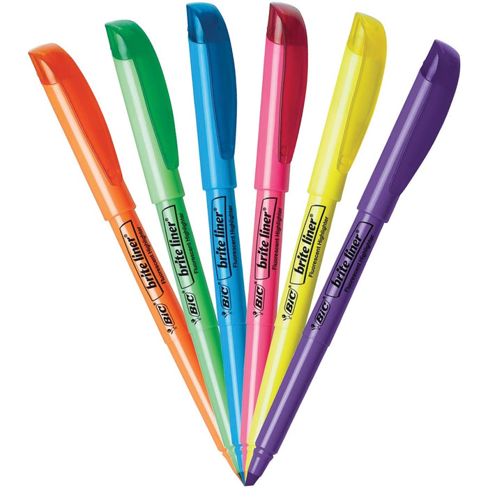 BIC Brite Liner Highlighters, Chisel Tip, Assorted Colors, 12/Pack (BICBL11AST)