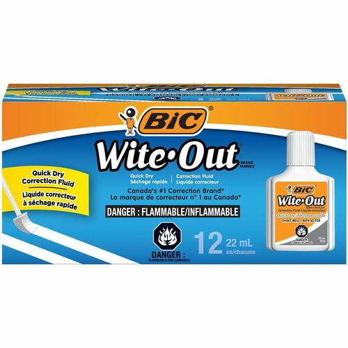 BIC Wite-Out Quick Dry Correction Fluid, White, 20ml Bottle, 12/Box (WOFQD12-WHI)