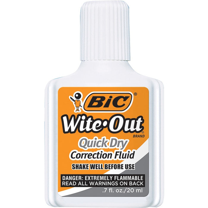 BIC Wite-Out Quick Dry Correction Fluid, White, 20ml Bottle, 12/Box (WOFQD12-WHI)
