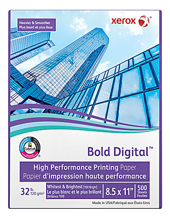 Xerox, Bold Digital Printing Paper, 8.5" x 11", White, 32 lbs., 100 brightness, 500 Sheets/Ream, (3R11764)