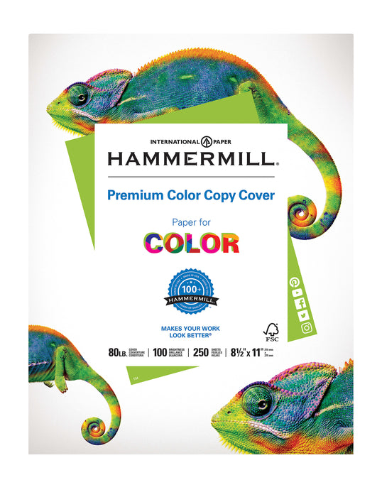 Hammermill Premium Color Copy Cover, 8.5" x 11" Cardstock Paper, 80 lbs., White, 250 Sheets/Ream (120023)