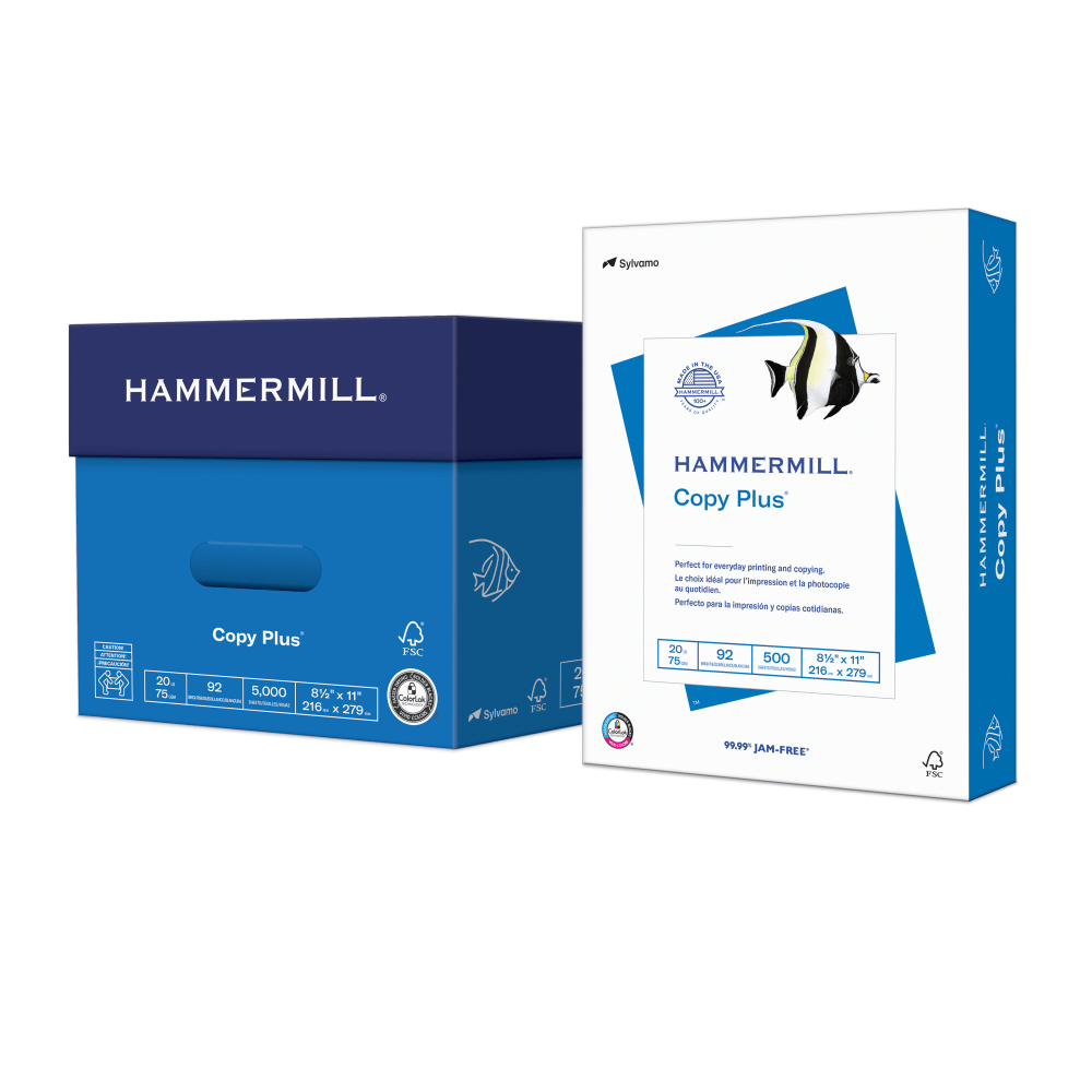 HAMMERMILL Copy Plus, 8.5” x 11”, 20 LB, White, 500 Sheets / Ream, 10 Reams / Carton (HAM105007)