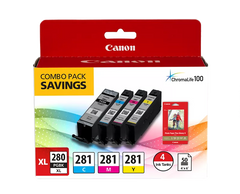 Canon Genuine PGI-280 XL / CLI-281 Combo Ink Pack with Glossy Photo Paper (50 Sheets, 4 in. x 6 in.) (2021C006)