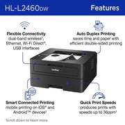 Brother HL-L2460DW Monochrome Laser Printer - view 3