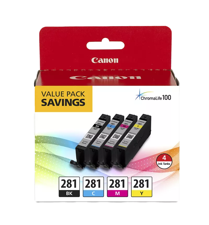 Canon Genuine CLI-281 Black, Cyan, Magenta & Yellow 4 Ink Pack (2091C005)