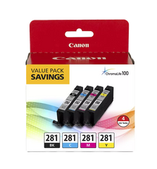 Canon Genuine CLI-281 Black, Cyan, Magenta & Yellow 4 Ink Pack (2091C005)