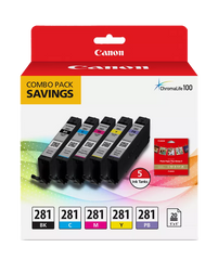 Canon Genuine CLI-281 Combo Ink Pack with Glossy Photo Paper (20 Sheets, 5 in. x 5 in.) (2091C006)